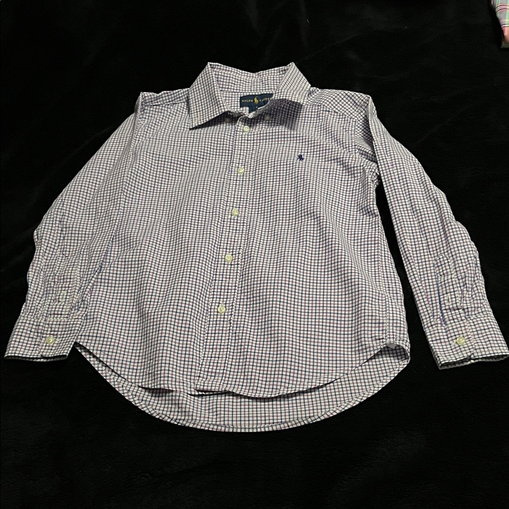 Ralph Lauren Blue and White Checkered Button Down Shirt